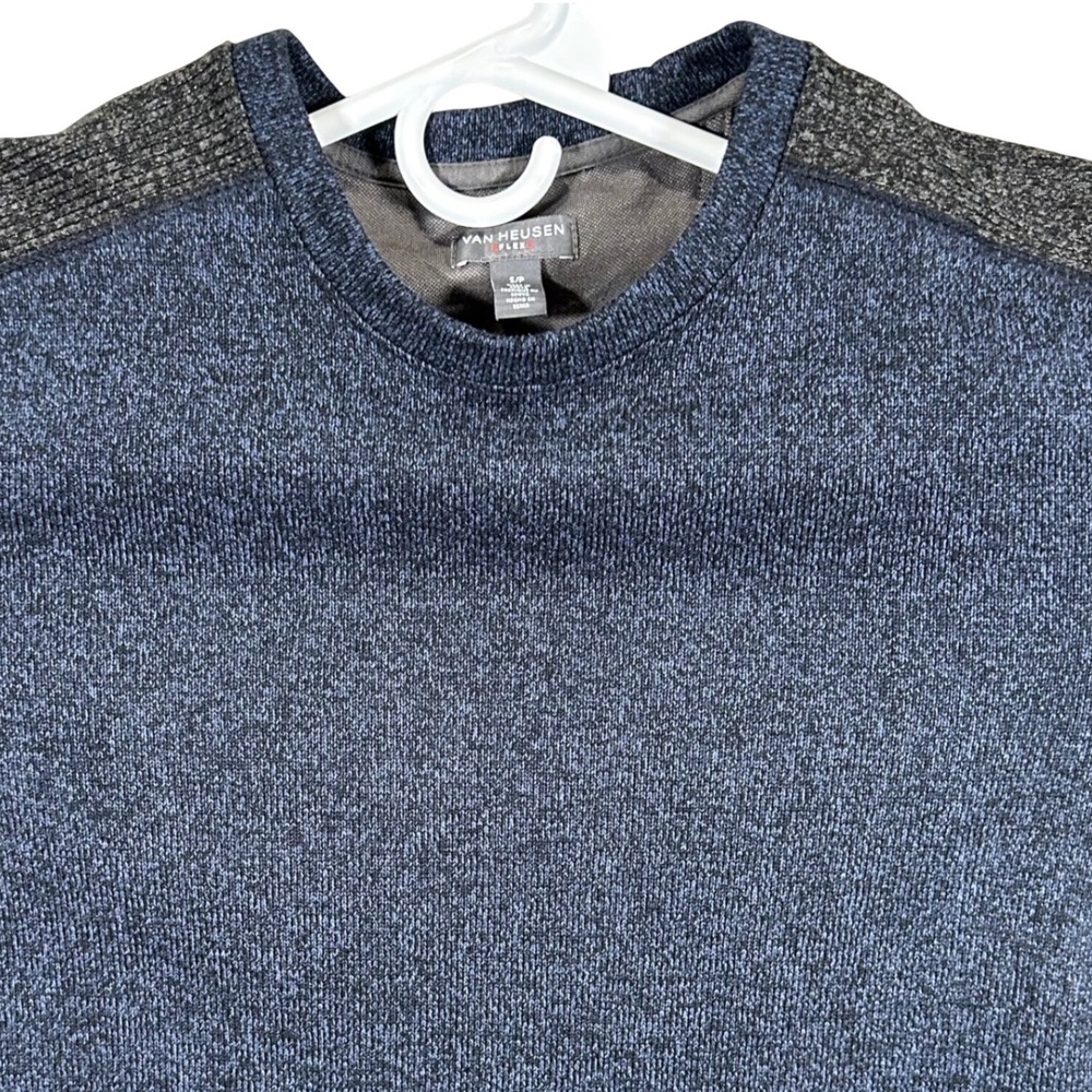 Van Heusen Flex Mens Small Navy Blue Marl Crewneck Sweater Grey Contrast‎ Panel